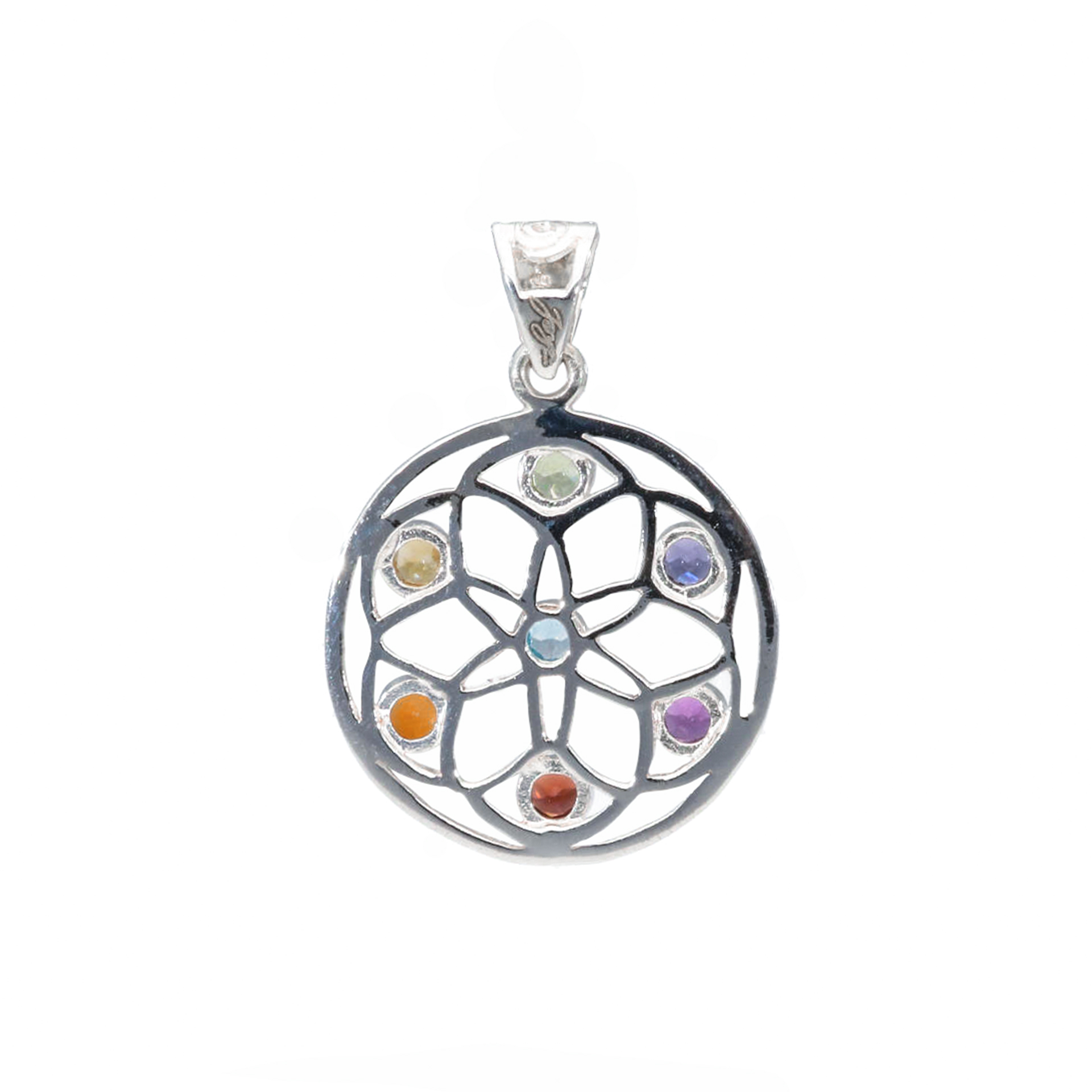 Anhänger Mandala mit Chakra Steinen aus 925 Silber – Joya Jewels