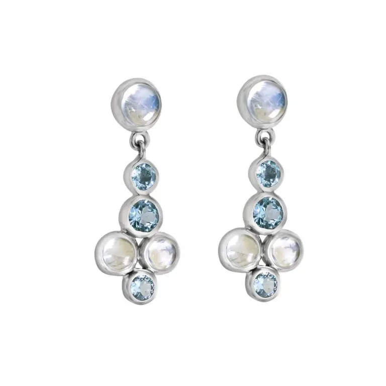 Earrings pendant with moonstone & blue topaz made of 925 silver