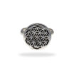 Ring with Flower of Life & Onyx Disc in 925 Silver