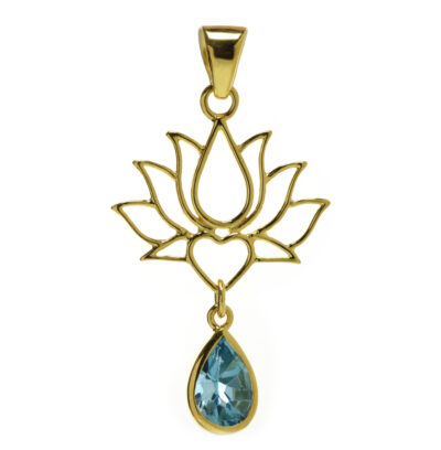 Pendant with Blue Topaz & Lotus Flower in 925 Silver 2.0 Micron Gold Plated - Image 2